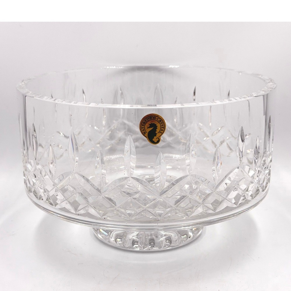 Vintage Waterford Lismore Simplicity Crystal Footed Bowl 8" Seahorse Sticker